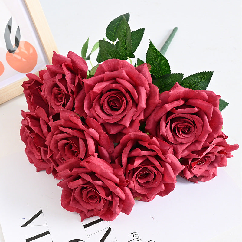 20 Colors Tea Rose Bush Bouquet Artificial Silk Flowers Bulk Wholesale 20 Pcs