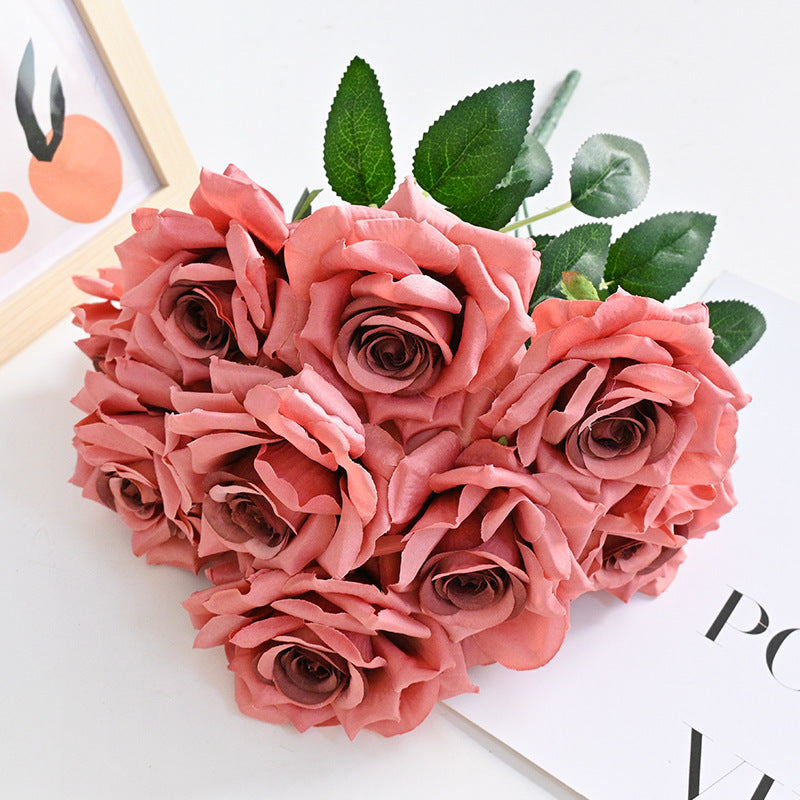 20 Colors Tea Rose Bush Bouquet Artificial Silk Flowers Bulk Wholesale 20 Pcs