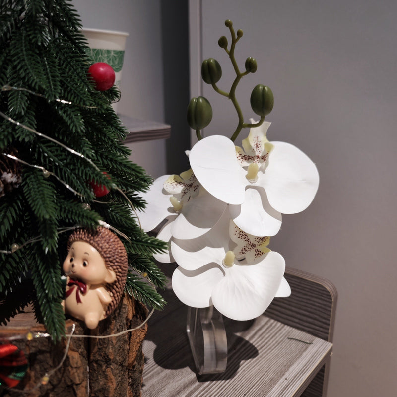 Phalaenopsis Orchid Table Centerpiece Bouquet 6 Stems Real Touch Artificial Flowers with Heart-Shaped Base