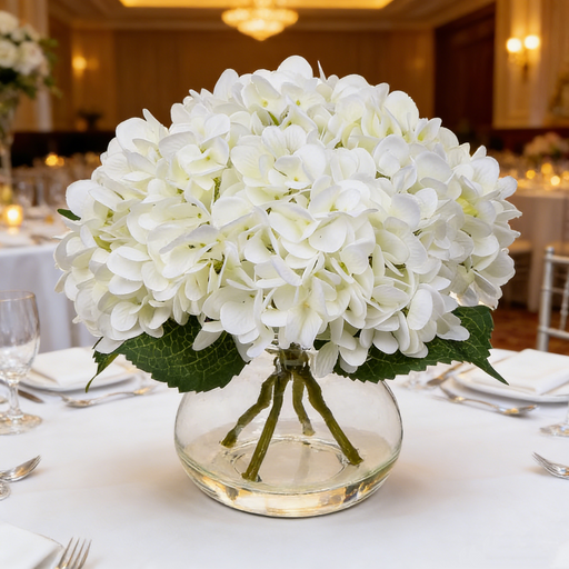 Real Touch White Hydrangea Artificial Flowers 10 Pcs with Vase for Table Centerpieces