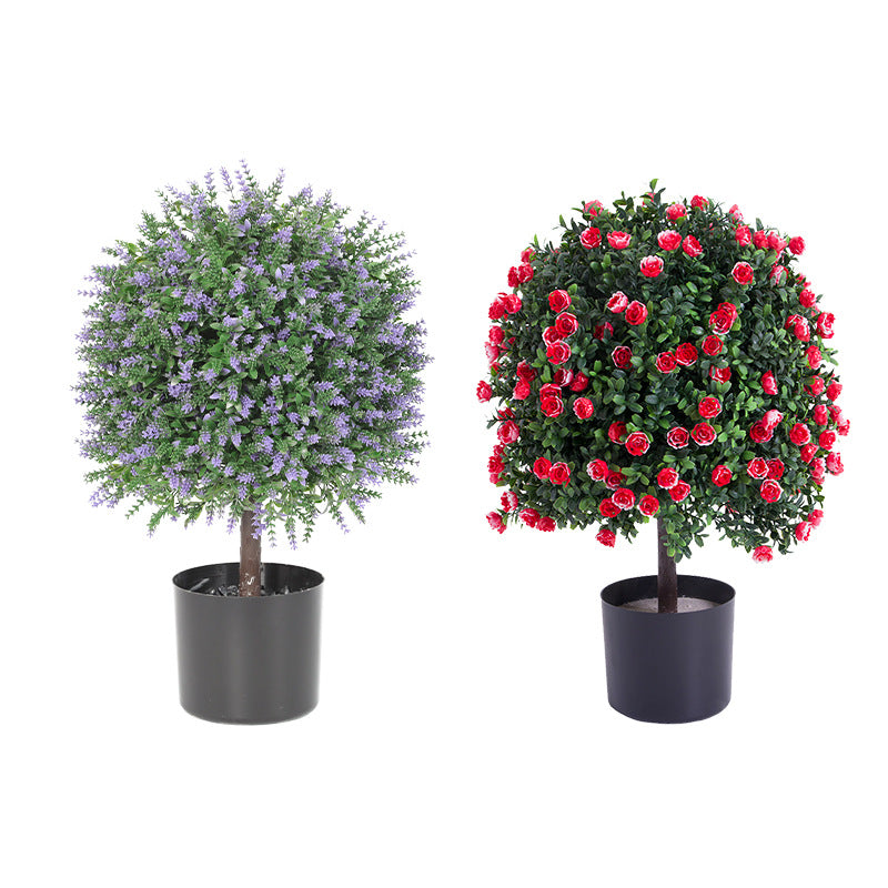2 Pack Artificial Lavender and Rose Topiary Balls Potted Tree Plants, Silk, Bulk Set