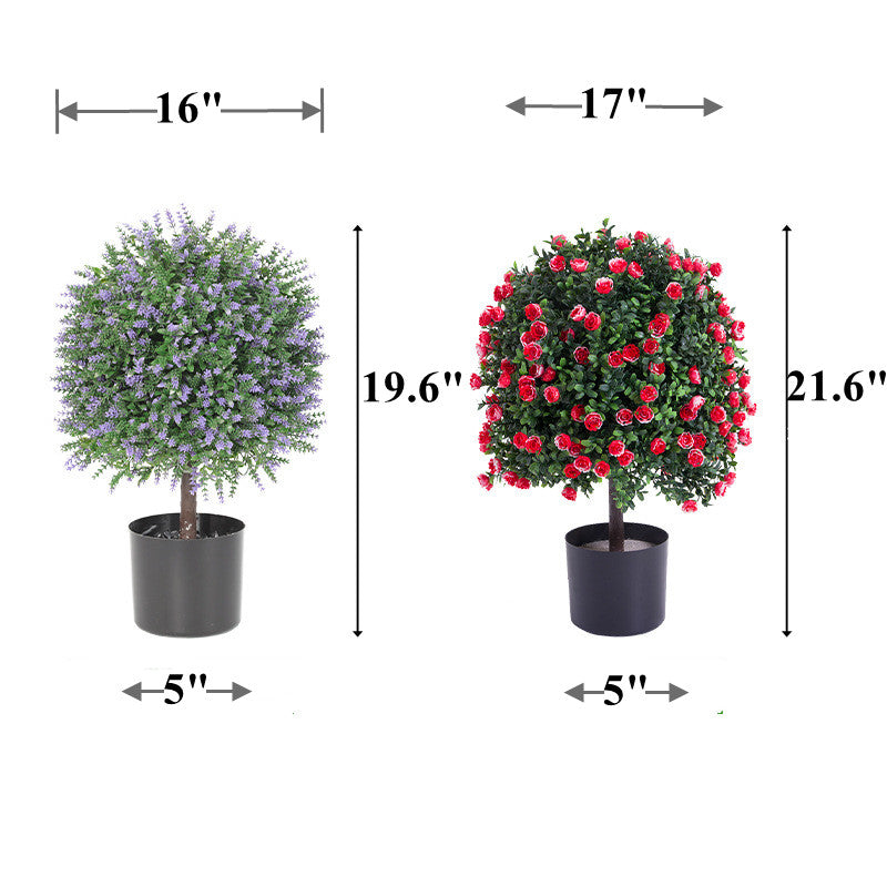 2 Pack Artificial Lavender and Rose Topiary Balls Potted Tree Plants, Silk, Bulk Set