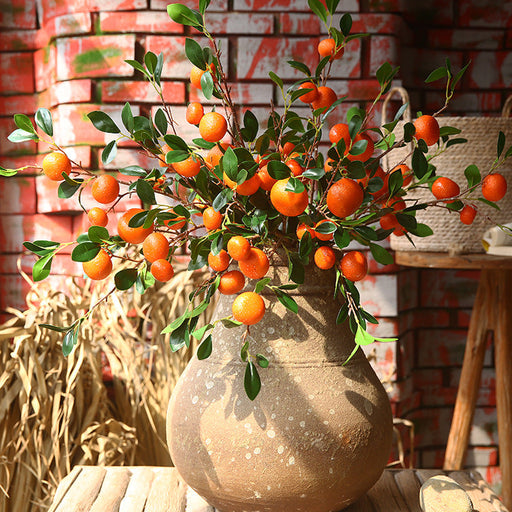 34 Inch Artificial Tangerine Fruit Stems Spray with 7 Kumquat Branches, Bulk Quantity