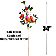 34 Inch Artificial Tangerine Fruit Stems Spray with 7 Kumquat Branches, Bulk Quantity