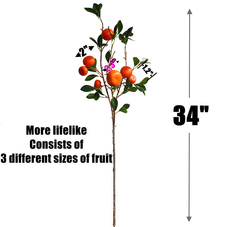 34 Inch Artificial Tangerine Fruit Stems Spray with 7 Kumquat Branches, Bulk Quantity