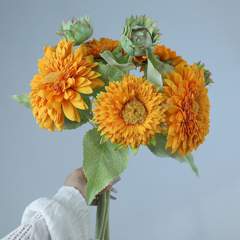 16.5 Inch Artificial Teddy Bear Sunflower Bouquet 1 Bundle Bulk Fall Decor