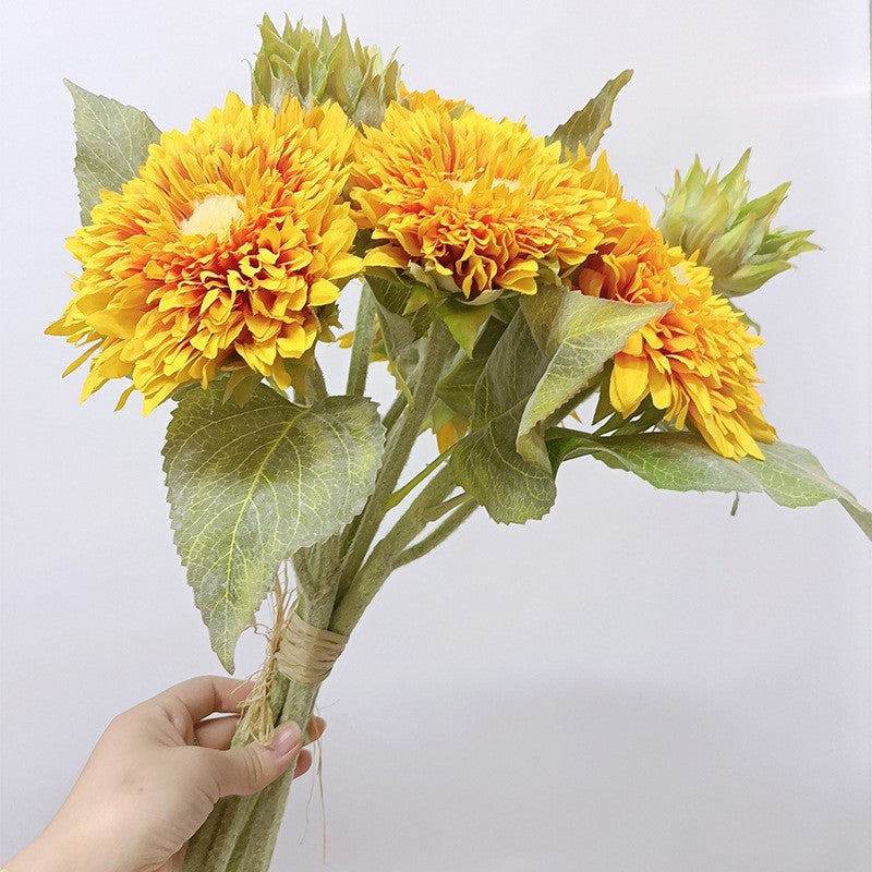 16.5 Inch Artificial Teddy Bear Sunflower Bouquet 1 Bundle Bulk Fall Decor