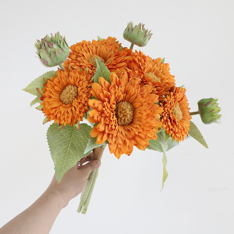 16.5 Inch Artificial Teddy Bear Sunflower Bouquet 1 Bundle Bulk Fall Decor