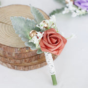 5 Inch Artificial Rose Boutonniere for Men Wedding, Bulk with Pins