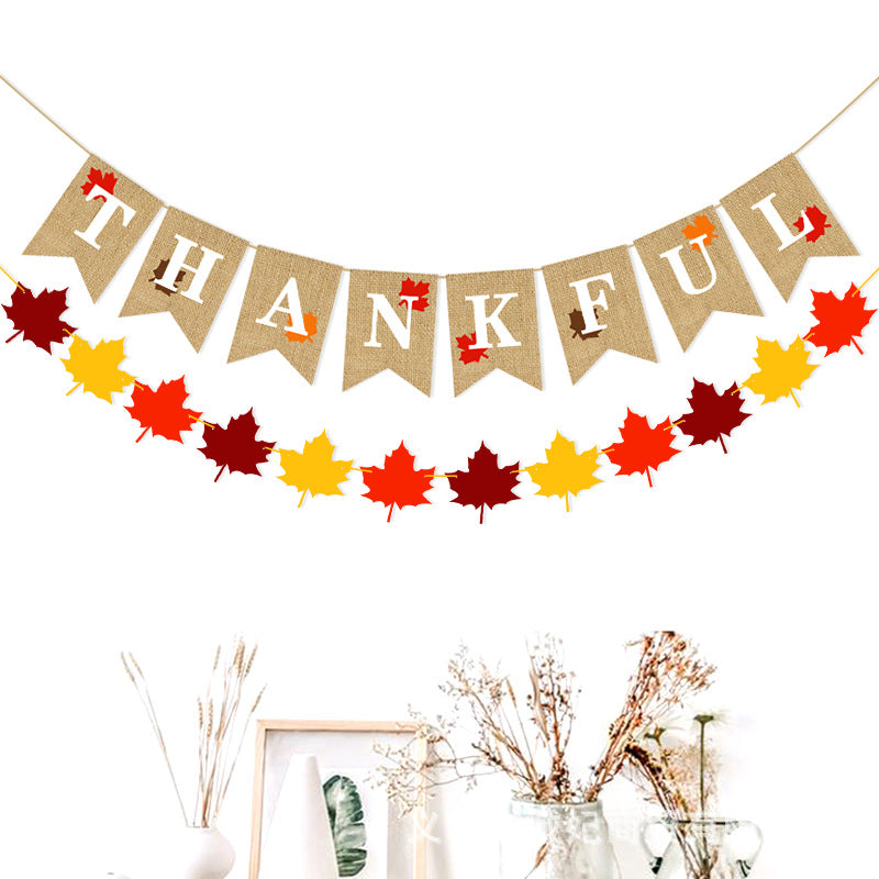 Thankful Thanksgiving Banner Burlap Fabric Decorative Banner 6 Feet