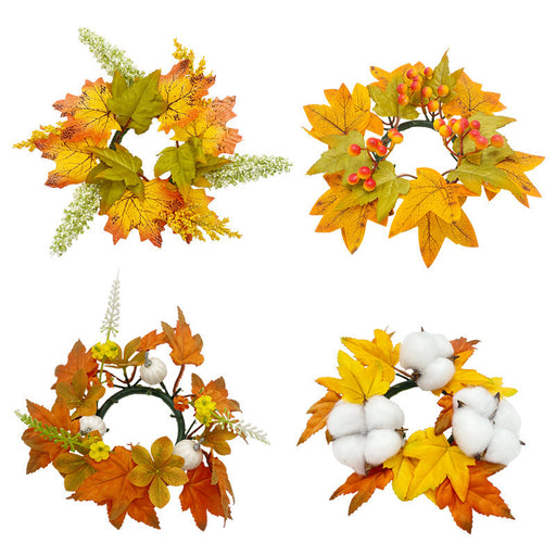 4 Pcs Fall Candle Rings Autumn Table Decor Centerpieces Thanksgiving Seasonal Wreaths