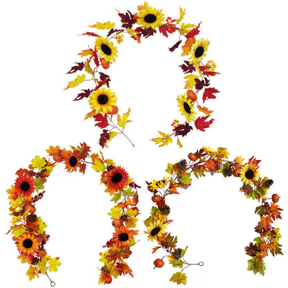 Thanksgiving Hanging Vine Garland with Artificial Maple Leaves and Sunflowers, Autumn Decor