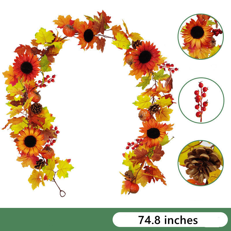 Thanksgiving Hanging Vine Garland with Artificial Maple Leaves and Sunflowers, Autumn Decor