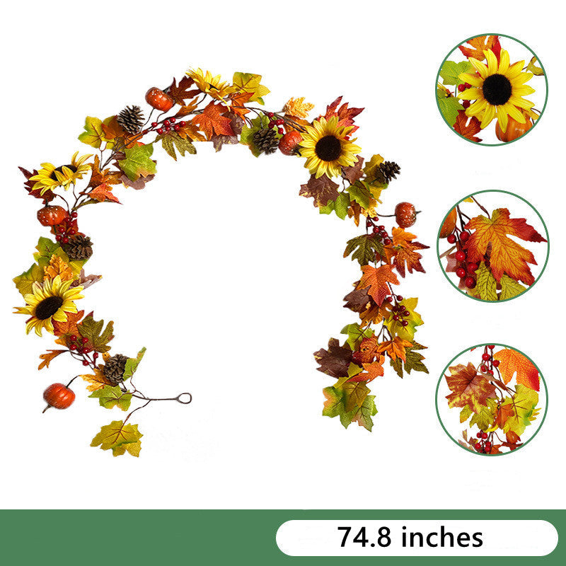 Thanksgiving Hanging Vine Garland with Artificial Maple Leaves and Sunflowers, Autumn Decor