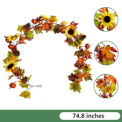 Thanksgiving Hanging Vine Garland with Artificial Maple Leaves and Sunflowers, Autumn Decor