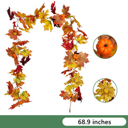 Thanksgiving Hanging Vine Garland with Artificial Maple Leaves and Sunflowers, Autumn Decor