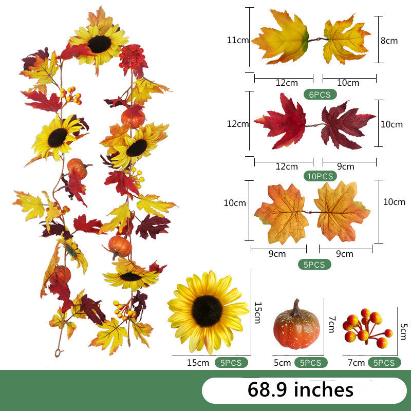 Thanksgiving Hanging Vine Garland with Artificial Maple Leaves and Sunflowers, Autumn Decor