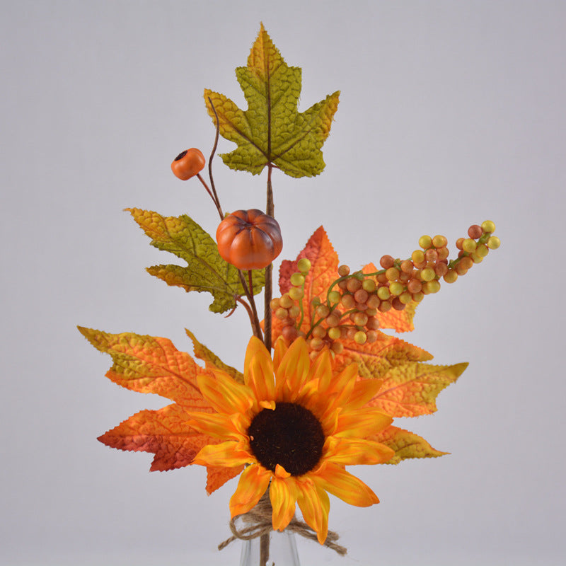 Artificial Fall Floral Picks 12 Inch Sunflower Maple Leaf Berry Stems Bulk Wholesale