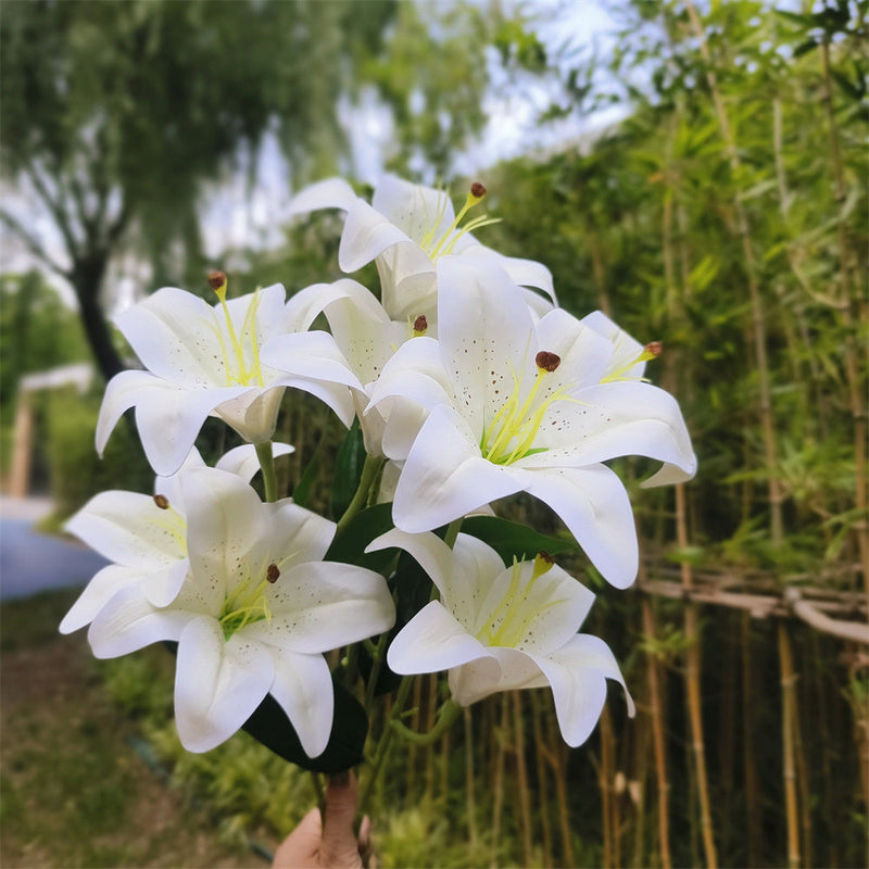 10 Pcs Tiger Lily Bush Artificial Flowers, 21 Inch Tall Real Touch Silk Lilies