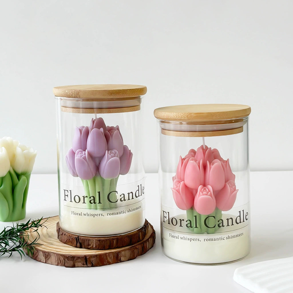 Tulip Flower Jar Candle - Scented Ambience Candle (Multiple Scents) | Valentine’s & Holiday Gift