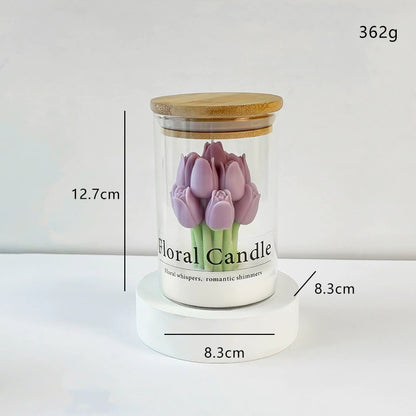Tulip Flower Jar Candle - Scented Ambience Candle (Multiple Scents) | Valentine’s & Holiday Gift