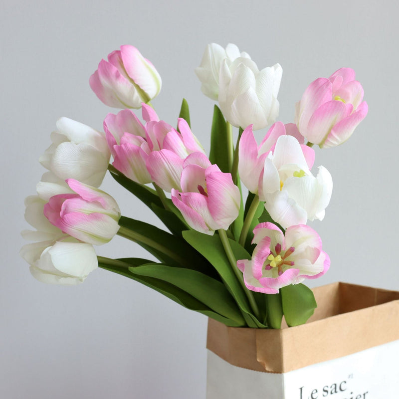 19.6 Inch Artificial Tulip Bouquet, Real Touch Silk Flowers, Bulk Wholesale Pack