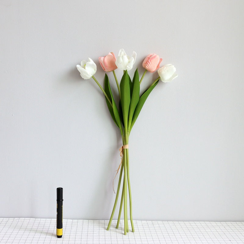 19.6 Inch Artificial Tulip Bouquet, Real Touch Silk Flowers, Bulk Wholesale Pack