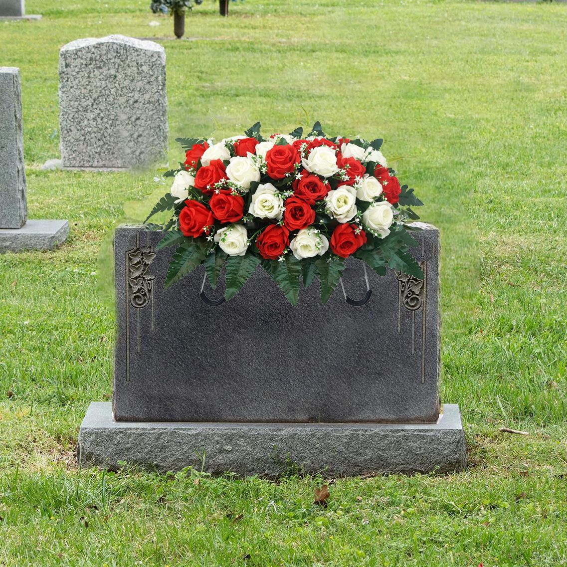 UV-Resistant Mixed Color Artificial Rose Grave Bouquet – Outdoor Memorial Decoration (20x12x8 Inches)