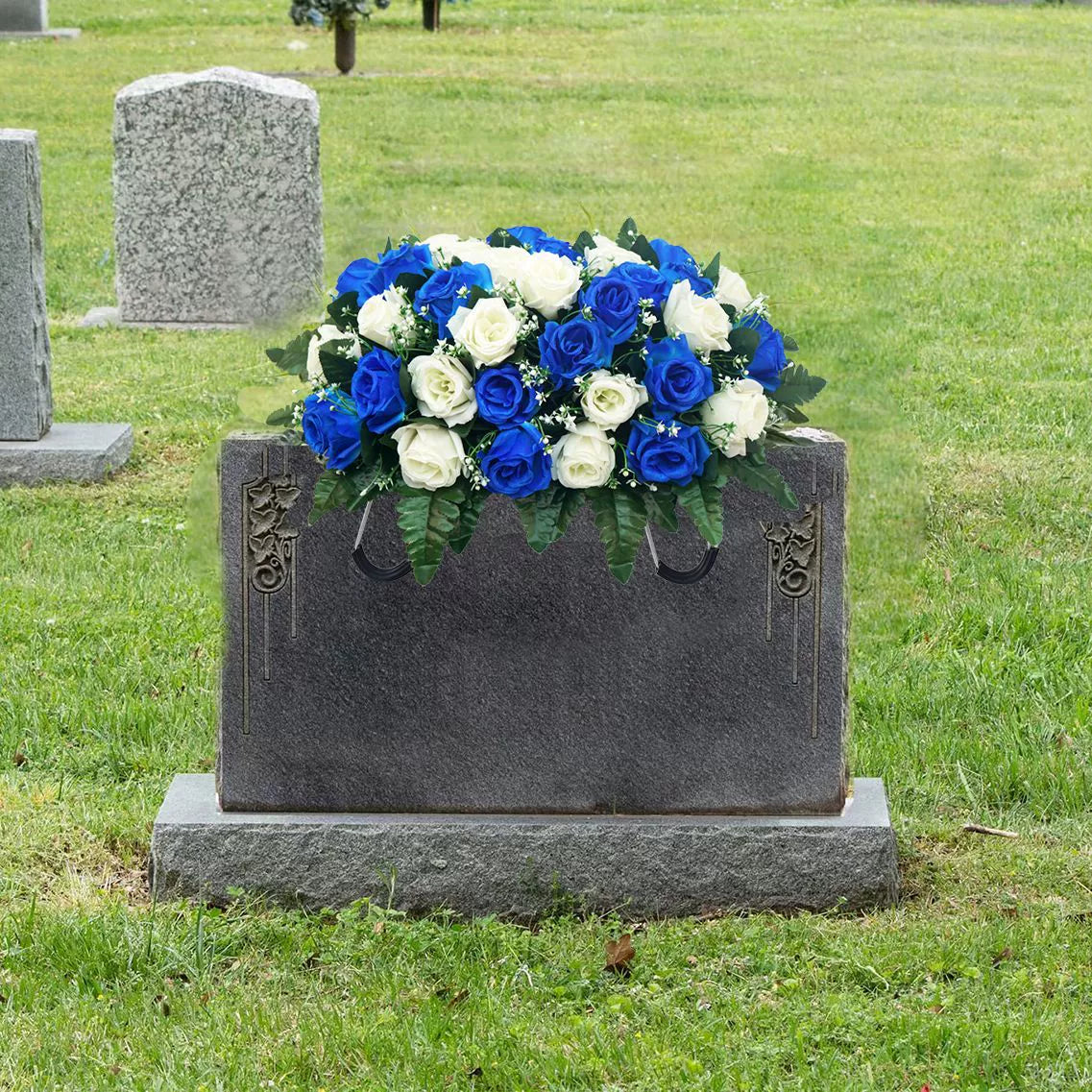 UV-Resistant Mixed Color Artificial Rose Grave Bouquet – Outdoor Memorial Decoration (20x12x8 Inches)
