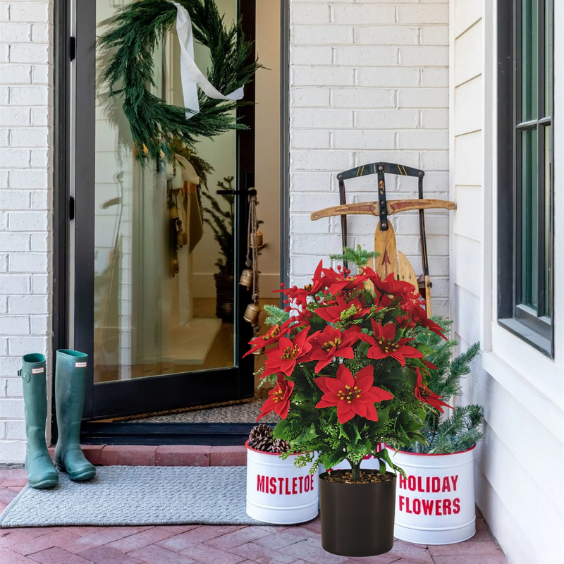 18 Inch Outdoor UV Treated Artificial Poinsettia Flowers Bulk for Patio Garden Holiday Decor
