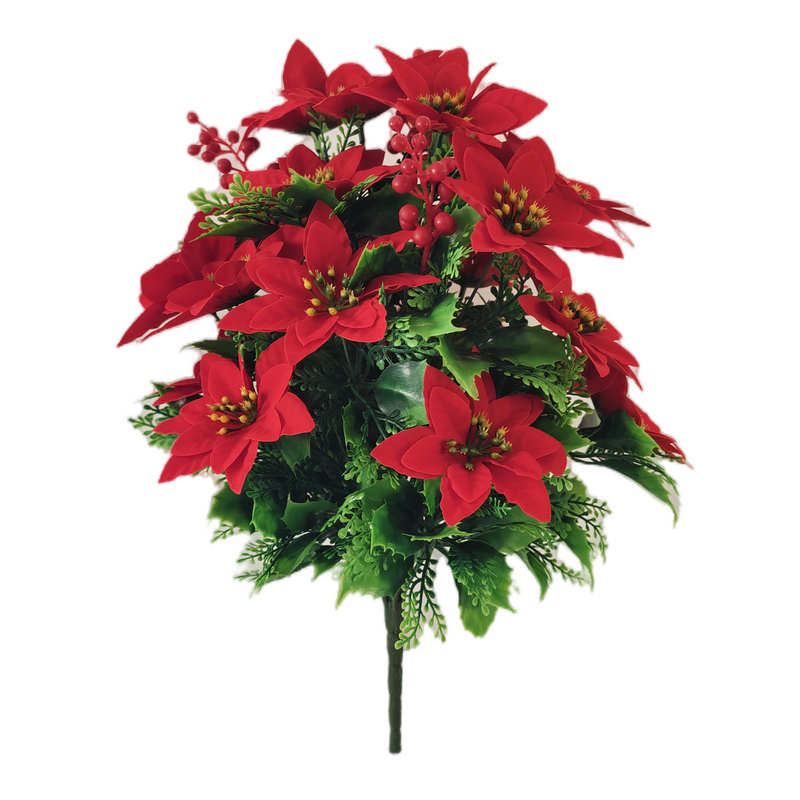 18 Inch Outdoor UV Treated Artificial Poinsettia Flowers Bulk for Patio Garden Holiday Decor
