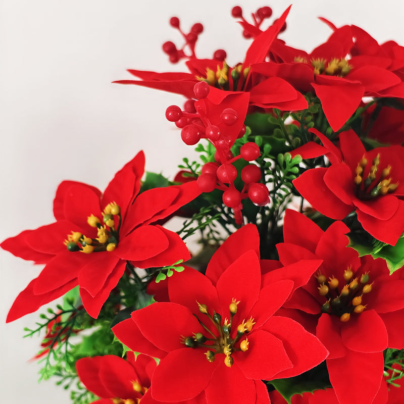 18 Inch Outdoor UV Treated Artificial Poinsettia Flowers Bulk for Patio Garden Holiday Decor