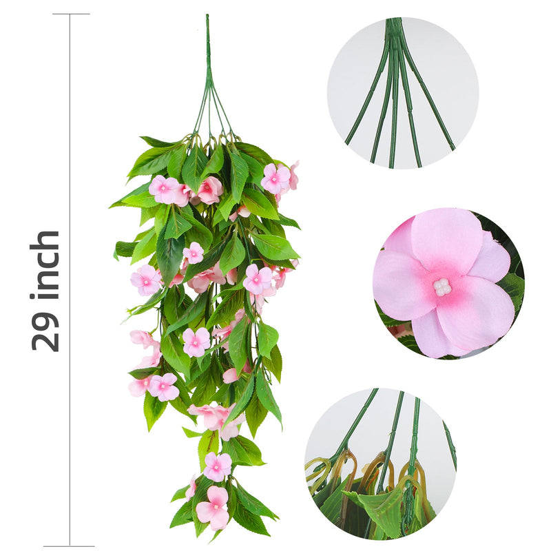UV-Resistant Artificial Hanging Impatiens Flowers, 12 Inch, Outdoor Garden Patio Yard Decor, Bulk 10 Pcs