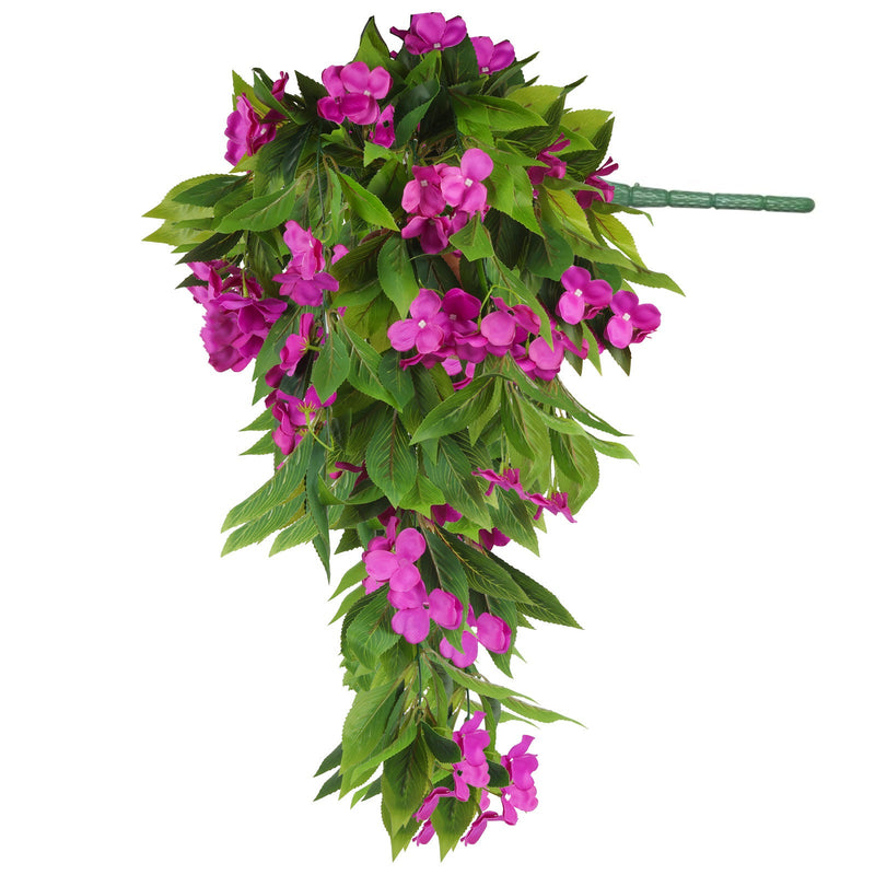 UV-Resistant Artificial Hanging Impatiens Flowers, 12 Inch, Outdoor Garden Patio Yard Decor, Bulk 10 Pcs
