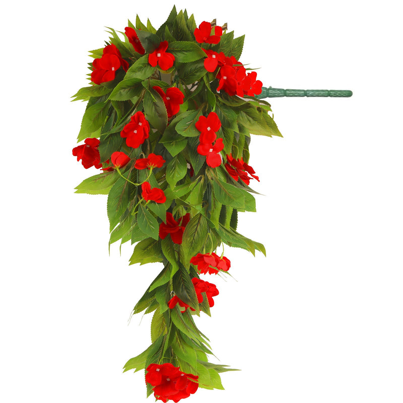 UV-Resistant Artificial Hanging Impatiens Flowers, 12 Inch, Outdoor Garden Patio Yard Decor, Bulk 10 Pcs