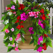 UV-Resistant Artificial Hanging Impatiens Flowers, 12 Inch, Outdoor Garden Patio Yard Decor, Bulk 10 Pcs