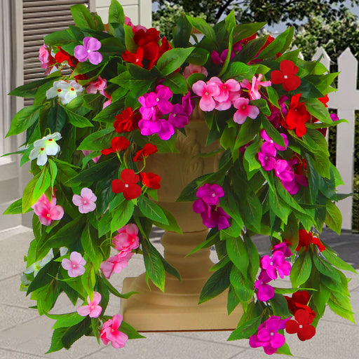 UV-Resistant Artificial Hanging Impatiens Flowers, 12 Inch, Outdoor Garden Patio Yard Decor, Bulk 10 Pcs