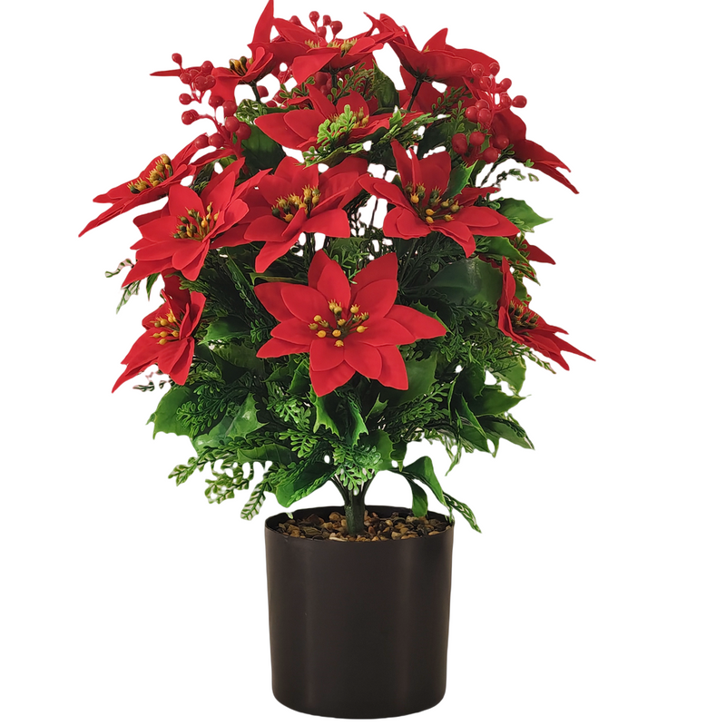18 Inch Outdoor UV Treated Artificial Poinsettia Flowers Bulk for Patio Garden Holiday Decor