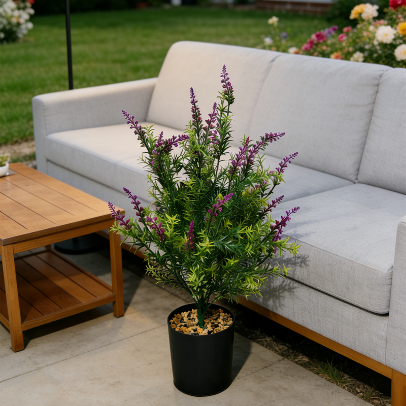 UV Resistant Artificial Heather Bush with Plastic Pot for Garden Outdoors, Bulk Quantity