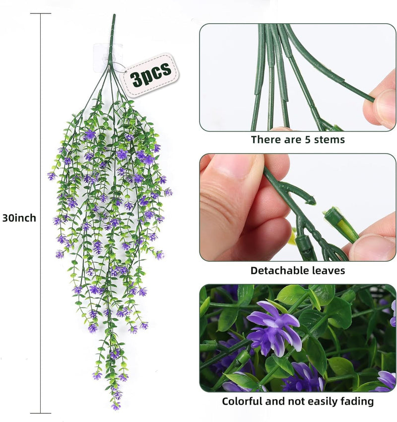 3 Pcs Artificial Spring Flower Hanging Garland for Basket Outdoor UV Protection