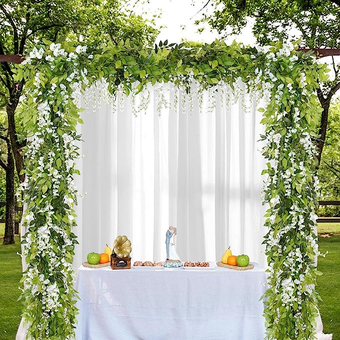 7 Ft Artificial Silk Wisteria Garland, Hanging Flowers for Wedding Arch, Outdoor Garden Porch Decor, Bulk Quantity
