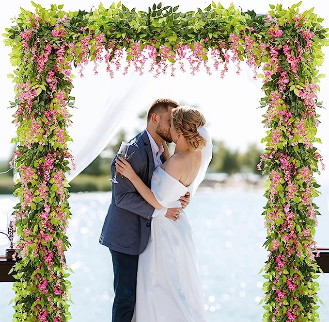 7 Ft Artificial Silk Wisteria Garland, Hanging Flowers for Wedding Arch, Outdoor Garden Porch Decor, Bulk Quantity