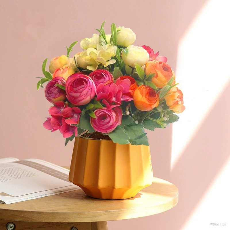Upgraded Miniature Roses Bouquet Bush Artificial Silk Flowers Wholesale