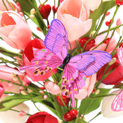3 Pcs 17 Inch Artificial Tulip and Rose Flower Stems Bouquet with Butterfly Decoration