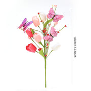 3 Pcs 17 Inch Artificial Tulip and Rose Flower Stems Bouquet with Butterfly Decoration