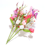 3 Pcs 17 Inch Artificial Tulip and Rose Flower Stems Bouquet with Butterfly Decoration
