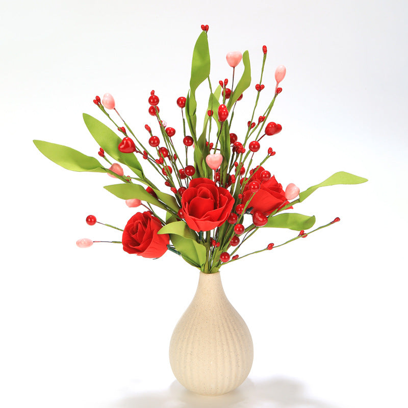 3 Pcs 17 Inch Artificial Tulip and Rose Flower Stems Bouquet with Butterfly Decoration