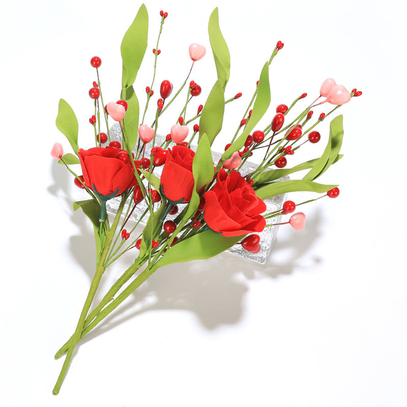 3 Pcs 17 Inch Artificial Tulip and Rose Flower Stems Bouquet with Butterfly Decoration