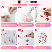 23.2 Inch Lighted Birch Tree with 30 Heart Ornaments Valentine's Day Decor Bulk Wholesale