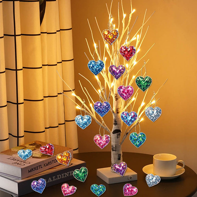 23.2 Inch Lighted Birch Tree with 30 Heart Ornaments Valentine's Day Decor Bulk Wholesale